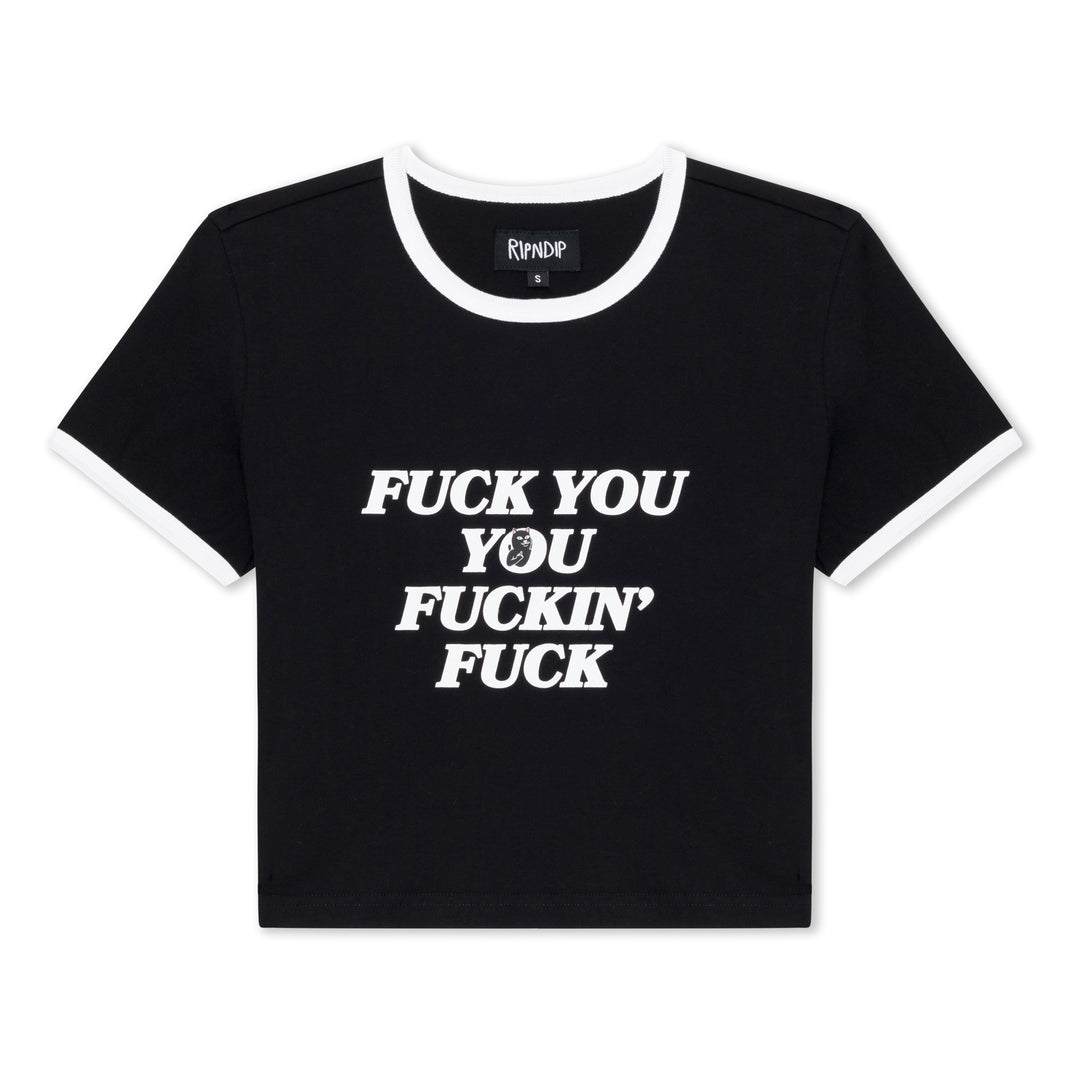 FUCKIN FUCK CROPPED RINGER TEE
(BLACK/WHITE)