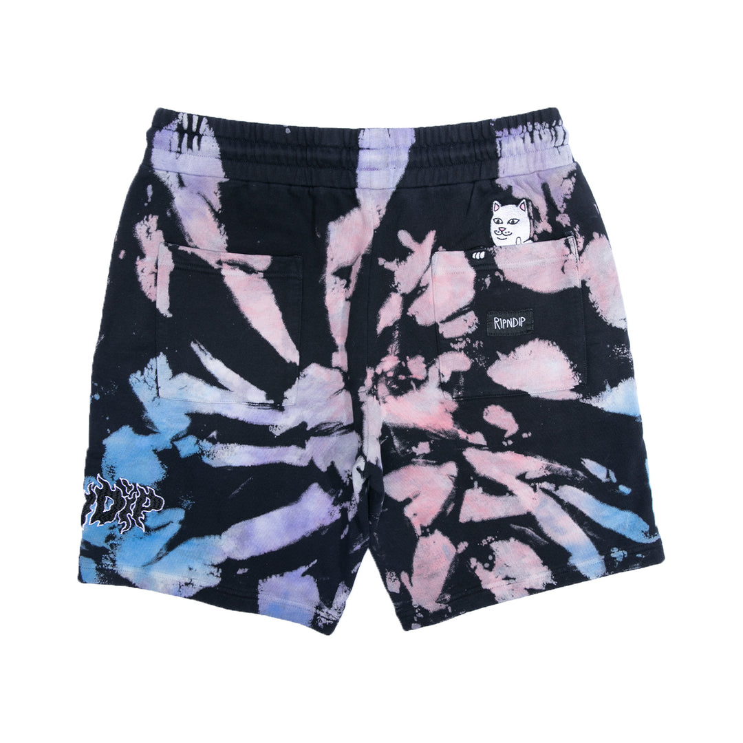 BLAZE SWEATSHORTS (BLACK/PEACH/PURPLE TIE DYE)