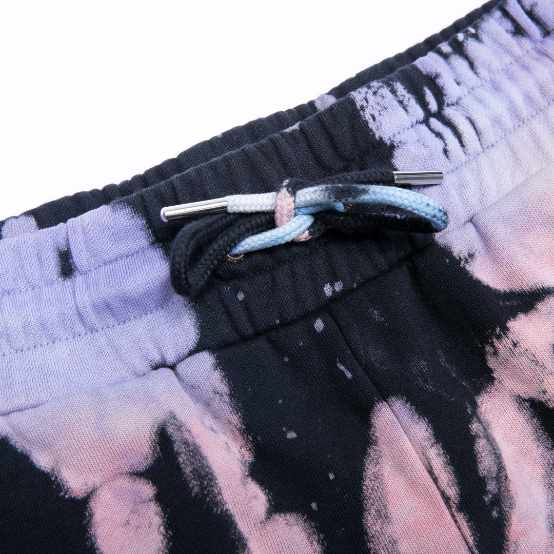 BLAZE SWEATSHORTS (BLACK/PEACH/PURPLE TIE DYE)