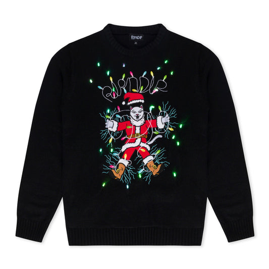 ELECTRIFYING SANTA KNIT SWEATER (BLACK)